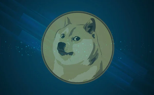 Una Mascotte Dogecoin Immagine Valuta Virtuale Sfondo Nero Illustrazioni — Foto Stock