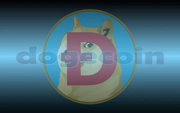 Egy Dogecoin Kabala Egy Virtuális Valuta Kép Fekete Háttérrel Illusztrációk — Stock Fotó