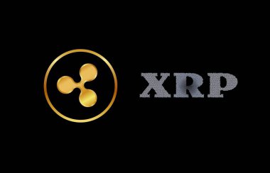 Soyut arkaplanda sanal para birimi logosu var. 3d illüstrasyon.