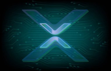 Soyut arkaplanda sanal para birimi logosu var. 3d illüstrasyon.