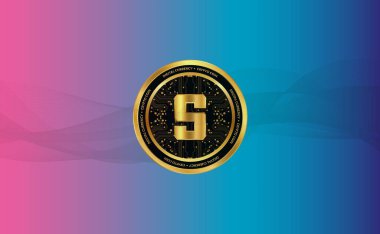 Soyut arkaplanda sanal para birimi logosu var. 3d illüstrasyon.