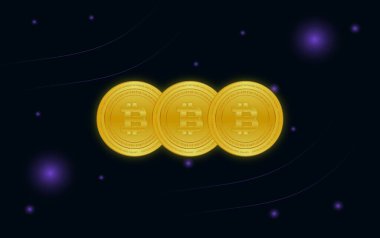 Dijital arkaplandaki bitcoin logosunun görüntüleri. 3d illüstrasyon.