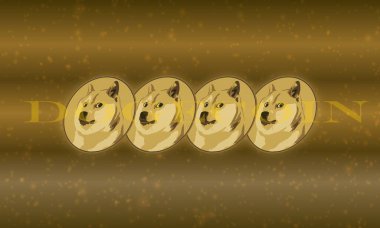 Siyah arka planda bir dogecoin maskotu ve sanal para birimi görüntüsü. resimlerComment.