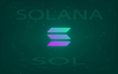 Solana sanal para biriminin dijital arkaplandaki görüntüsü. 3d illüstrasyon