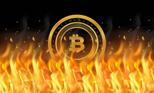 Bitcoin 'in alevler içinde yanan sanal para birimi görüntüsü. 3d illüstrasyon.