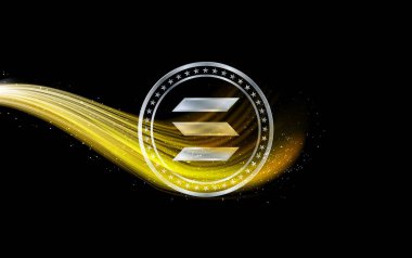 Solana sanal para biriminin dijital arkaplandaki görüntüsü. 3d illüstrasyon