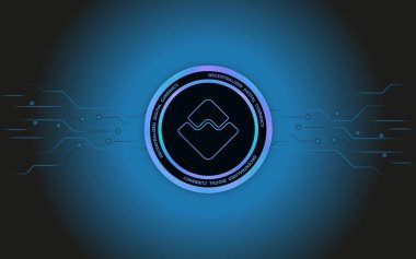 Dalgaların dijital bir arka planda sanal para biriminin görüntüsü. 3d illüstrasyon.