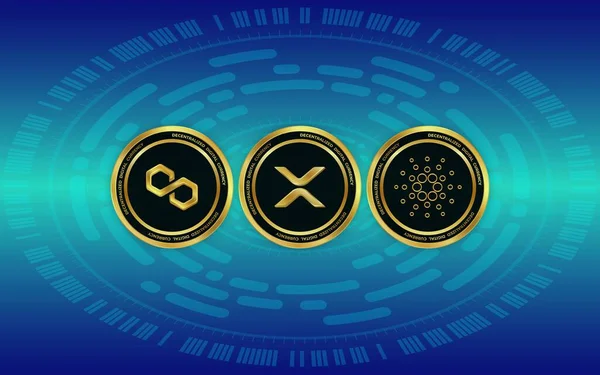 çeşitli sanal para birimi logoları. 3d illüstrasyon.