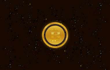 Dijital arkaplandaki bitcoin logosunun görüntüleri. 3d illüstrasyon.