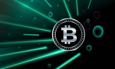 Dijital arkaplandaki bitcoin logosunun görüntüleri. 3d illüstrasyon.