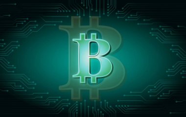 Dijital arkaplandaki bitcoin logosunun görüntüleri. 3d illüstrasyon.