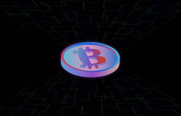 Imágenes Del Logotipo Bitcoin Sobre Fondo Digital Ilustraciones —  Fotos de Stock