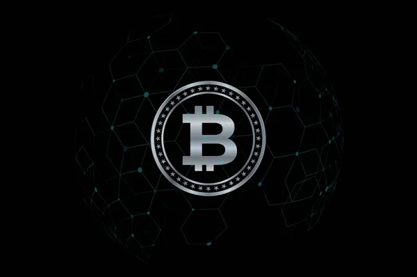 Bilder Des Bitcoin Logos Auf Einem Digitalen Hintergrund Abbildungen — Stockfoto