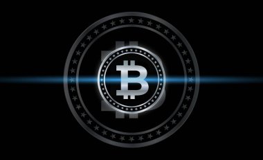 Dijital arkaplandaki bitcoin logosunun görüntüleri. 3d illüstrasyon.