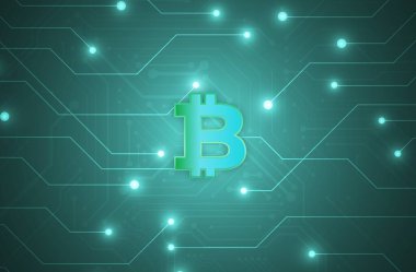 Dijital arkaplandaki bitcoin logosunun görüntüleri. 3d illüstrasyon.