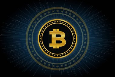 Dijital arkaplandaki bitcoin logosunun görüntüleri. 3d illüstrasyon.