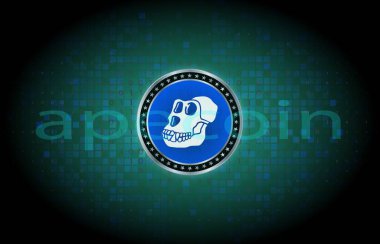 Dijital arka planda apecoin sanal para birimi görüntüsü. 3d illüstrasyon
