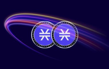 Sanal para birimi logo resimlerini yığar. 3d illüstrasyon.