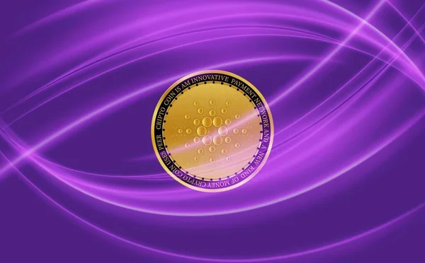 Cardano - ADA. Coin with a cryptocurrency trading chart on the background. Banner commerce design. 3d illustration