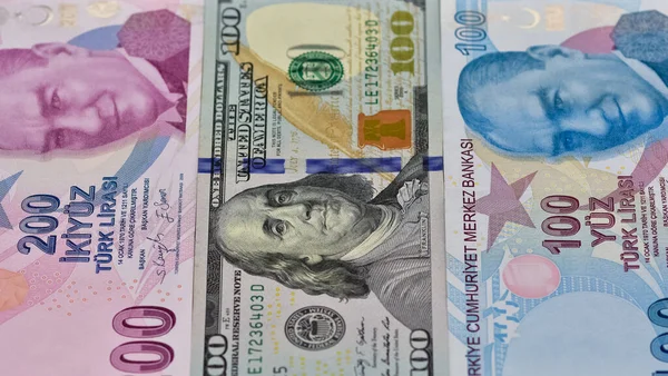 Julho 2022 Peru Izmir Lira Turca Fotos Dólares Foto Finalidade — Fotografia de Stock