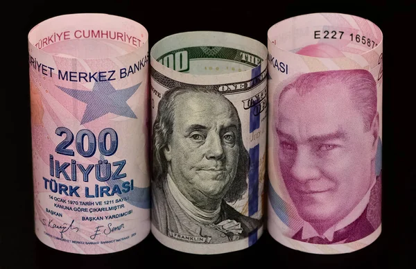 Various Banknotes Turkish Lira American Dollar Photos — Stockfoto