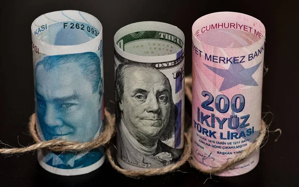 Coins Various Countries Photos Turkish Lira Dollars — 스톡 사진