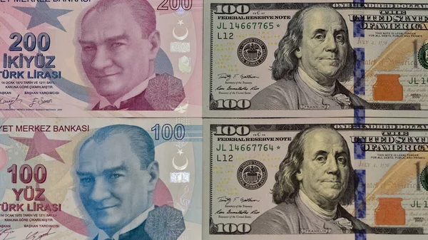 Various Country Banknotes Dollar Turkish Lira Photos — Stock Photo, Image