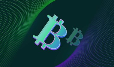 Dijital arkaplandaki bitcoin logosunun görüntüleri. 3d illüstrasyon.