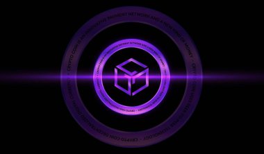 Gala 'nın soyut fütüristik teknoloji geçmişi. Gala kripto para birimi resmi. 3d illüstrasyon.