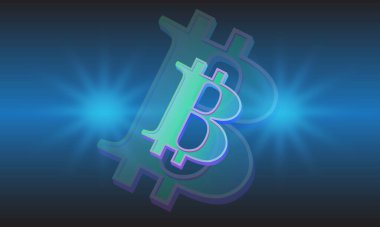 Dijital arkaplandaki bitcoin logosunun görüntüleri. 3d illüstrasyon.