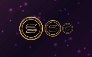 Solana sanal para biriminin dijital arkaplandaki görüntüsü. 3d çizimler.