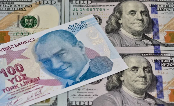 Банкноты Разных Стран Турецкая Лира Долларовые Фотографии — стоковое фото