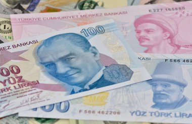 çeşitli ülke banknotları. Türk Lirası fotoğrafları