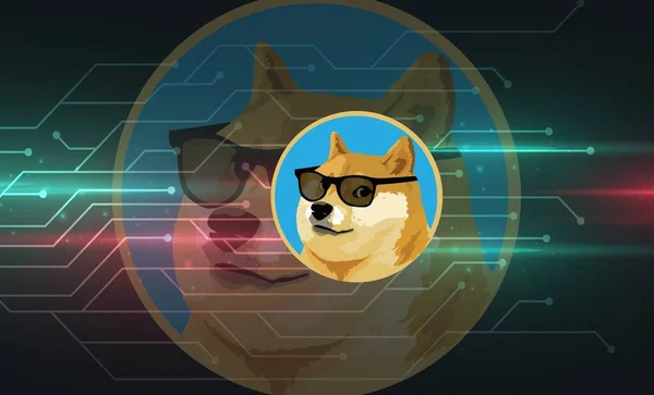 Egy Dogecoin Kabala Egy Virtuális Valuta Kép Fekete Háttérrel Illusztrációk — Stock Fotó