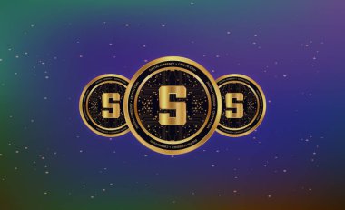 Soyut arkaplanda sanal para birimi logosu var. 3d illüstrasyon.