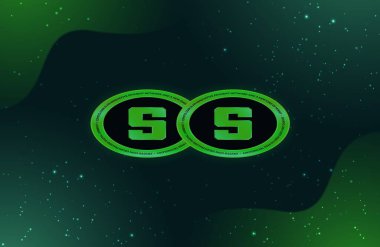 Soyut arkaplanda sanal para birimi logosu var. 3d illüstrasyon.