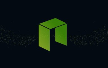 Neo sanal para biriminin dijital arkaplandaki görüntüsü. 3d çizimler.