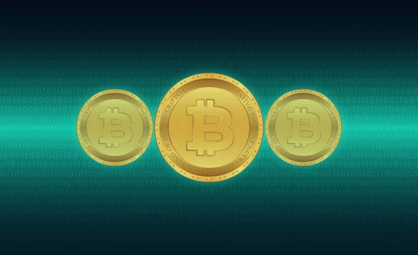 Bilder Des Bitcoin Logos Auf Einem Digitalen Hintergrund Abbildungen — Stockfoto