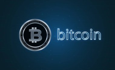 Dijital arkaplandaki bitcoin logosunun görüntüleri. 3d illüstrasyon.