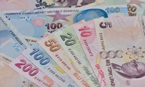 Verschiedene Banknoten Fotos Von Der Türkischen Lira — Stockfoto