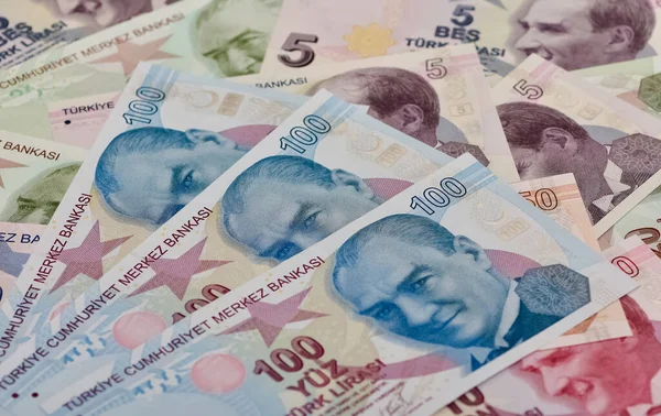 Verschiedene Banknoten Fotos Von Der Türkischen Lira — Stockfoto