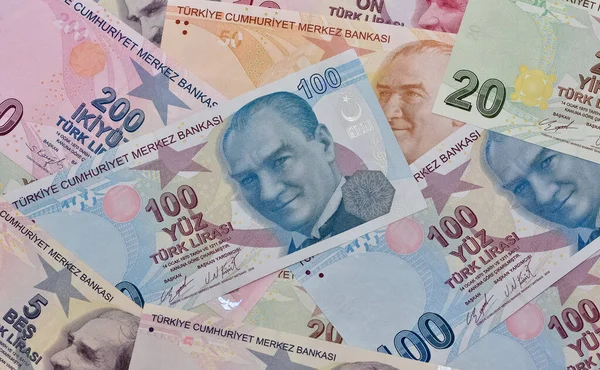 Verschiedene Banknoten Fotos Von Der Türkischen Lira — Stockfoto