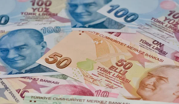 Verschiedene Banknoten Fotos Von Der Türkischen Lira — Stockfoto