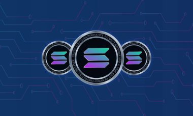 Dijital arkaplanda solana-sol sanal para birimi resmi. 3d illüstrasyon