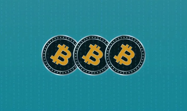 Imágenes Del Logotipo Bitcoin Sobre Fondo Digital Ilustraciones —  Fotos de Stock