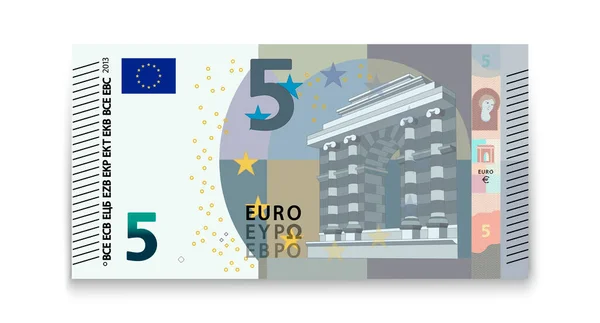 Cinco Notas Euro Sobre Fundo Branco — Vetor de Stock