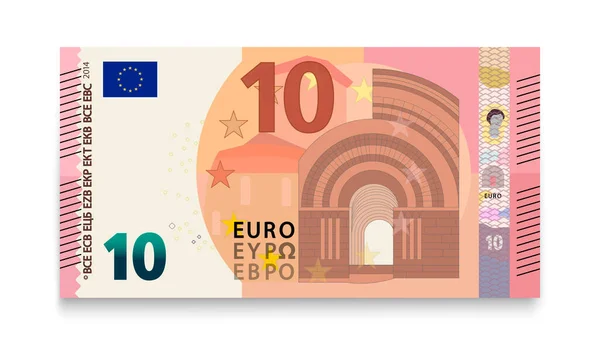 Billete Diez Euros Aislado Sobre Fondo Blanco — Vector de stock