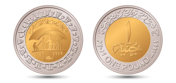 Pound 2020 Commemorative Ministry Solidarity Reverse Obverse Egyptian One Pound — Vector de stock