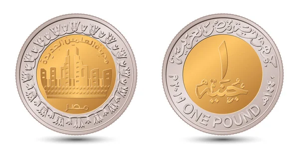 Egypt Coin Pound 2019 City Alamein Reverse Obverse Egyptian One — 스톡 벡터