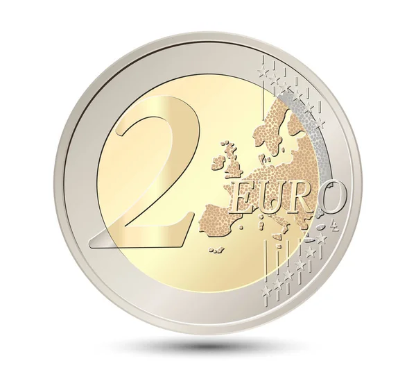 Dos Euro Moneda Vector Ilustración Aislado Sobre Fondo Blanco — Vector de stock
